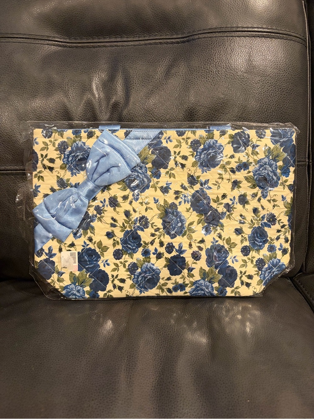 Aiya Blue Floral Tote with Decorative Bow for Women